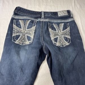Maurice's Straight Womens Jeans Sz 11/12 Long Dark Wash Bling Back Inseam 30”